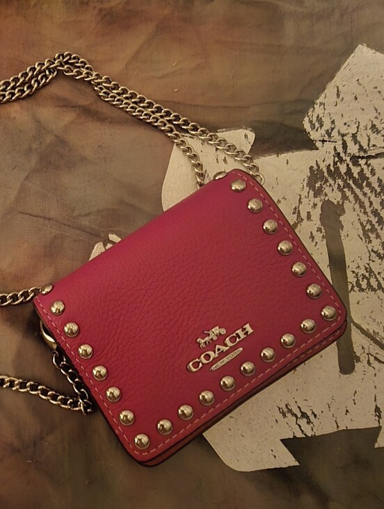 Coach Handbags - Coach Pink Pebbled Leather Studded Mini Chain Crossbody